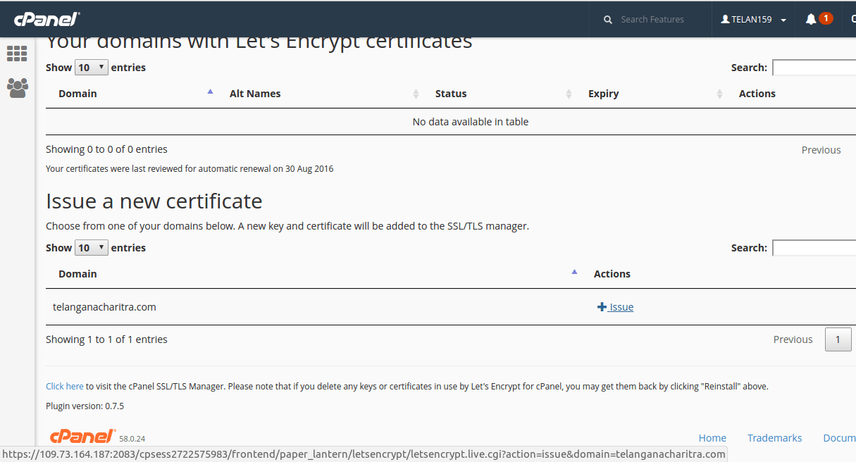 cPanel page to issue Let's Encrypt