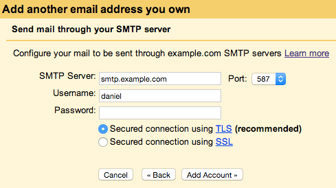 gmail smtp settings