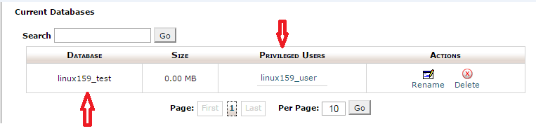 Confirmation of MySQL Database and MySQL User