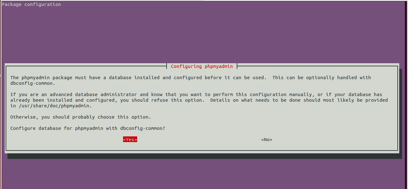 Configuring the database for PHPMyAdmin with dbconfig-common