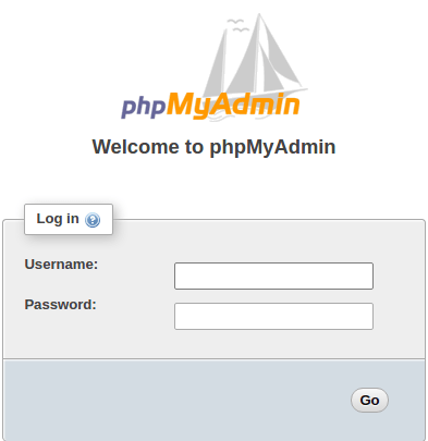 PHPMyAdmin Interface after installation