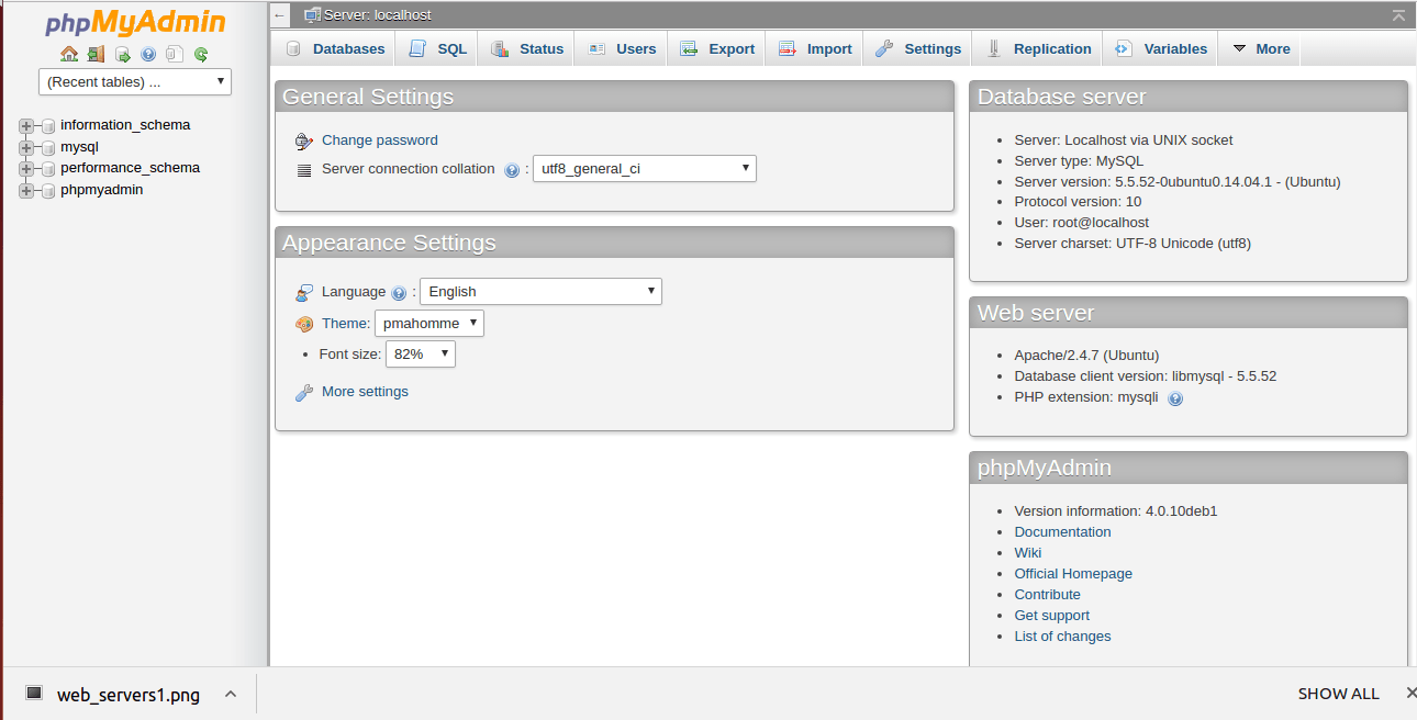 It shows you all the features after login to PHPMyAdmin user interface