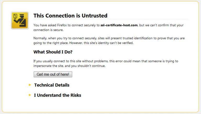 Error on Firefox browser Self Signed Certificate Warning