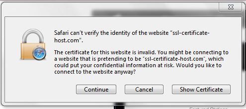 Self Signed Certificate Warning Error With Safari Browser