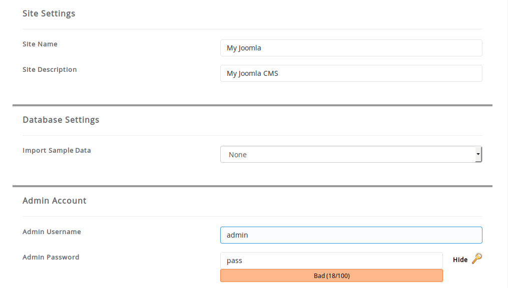 Joomla Admin details