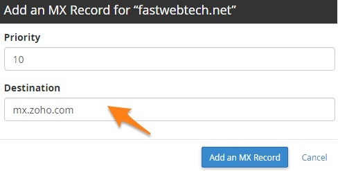 cPanel MX record Add